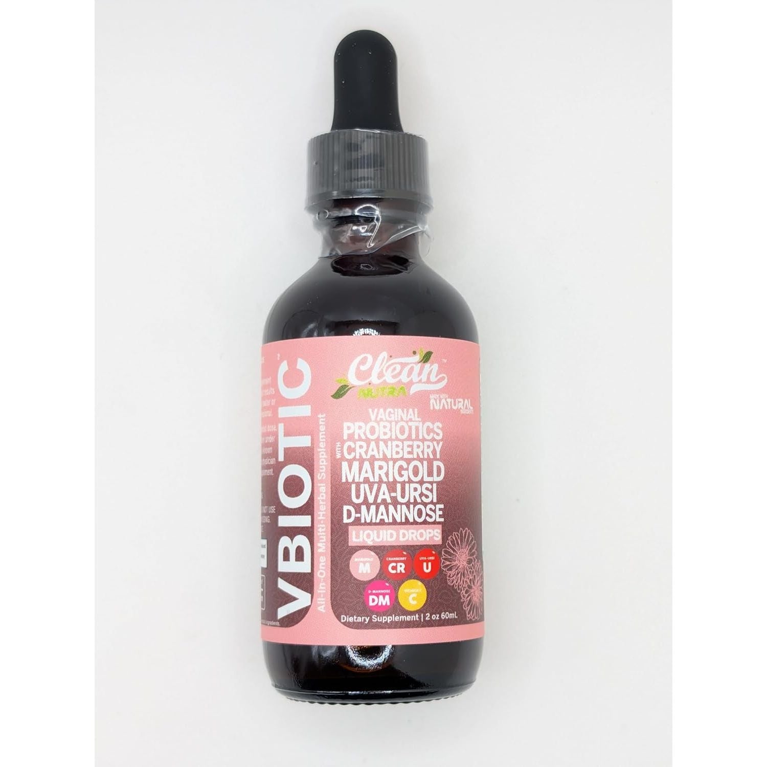 Clean Nutraceuticals Vaginal Probiotic Drops - 60ml | D-Mannose, Cranberry, Uva Ursi & Black Cohosh for Urinary, Vaginal & Hormonal Health